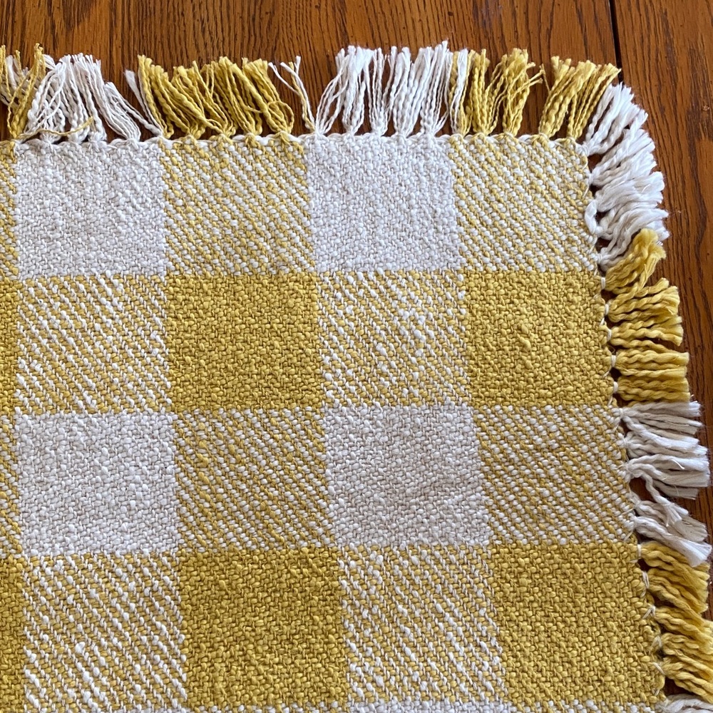 Yellow and White Checkered Fringe Rug - Picture 3 of 9